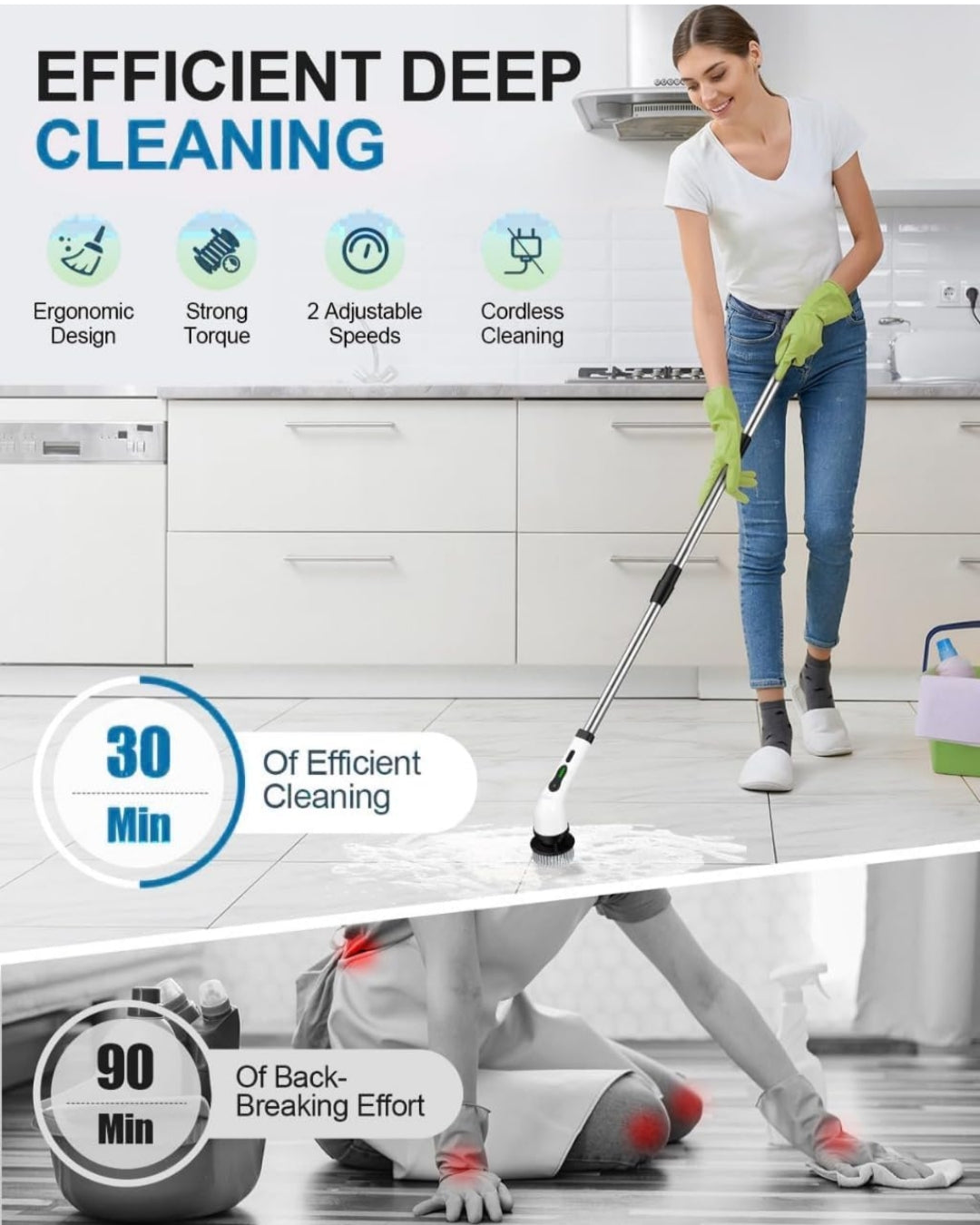 BRONTIX 9 in 1 Cordless Electric Spin Scrubber